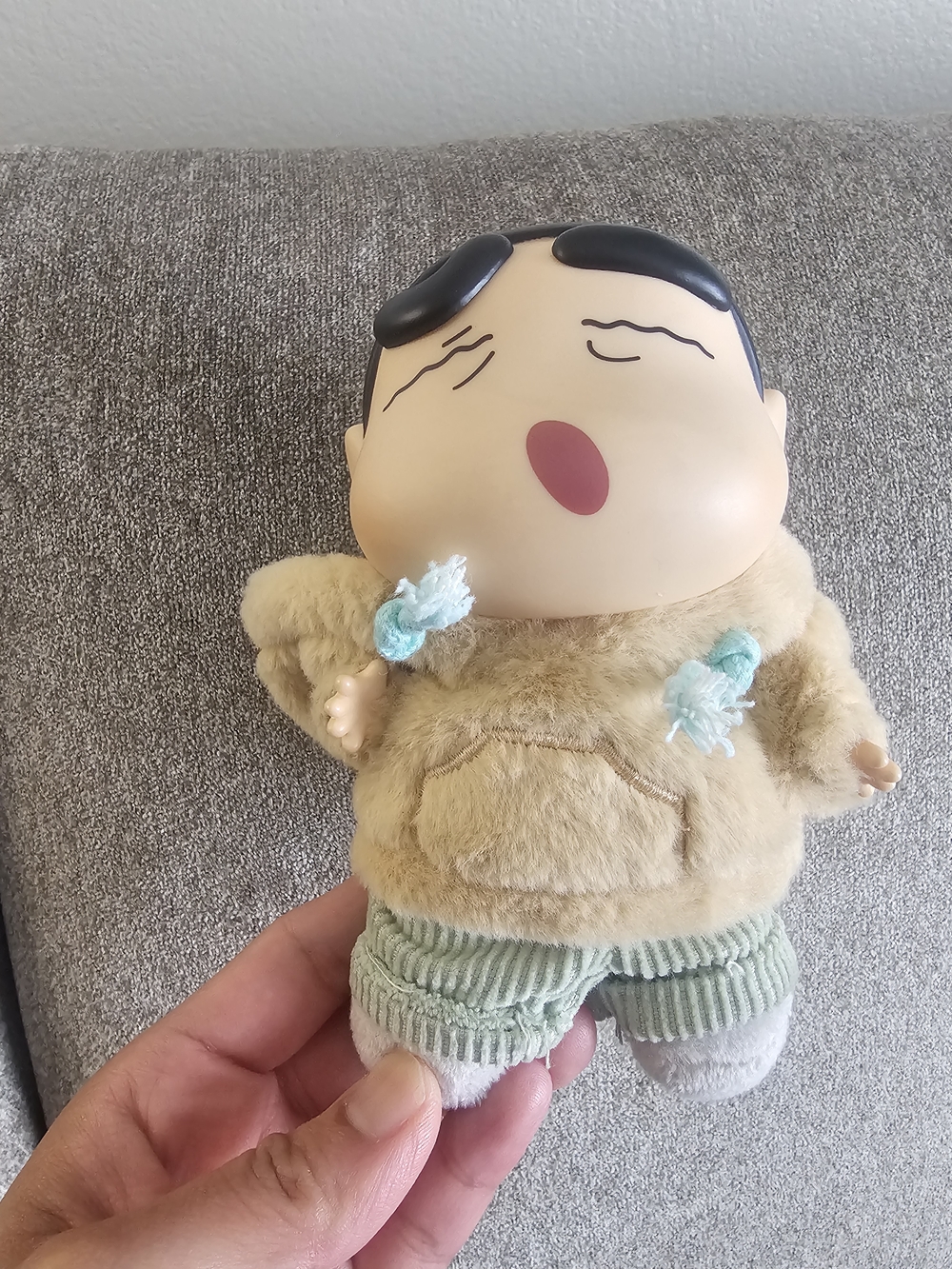 Beige Plush Character Doll with Mint Accent Hoodie - Soft Kids Plush - Picture 3 of 4